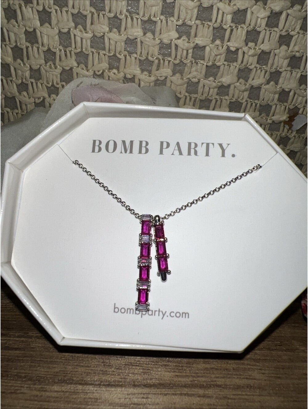 Bomb Party Necklace. July 2022 Collection. Classic Sparkle. Ruby Corundum.